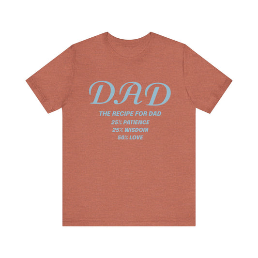 Heather clay t-shirt with blue text on a white background