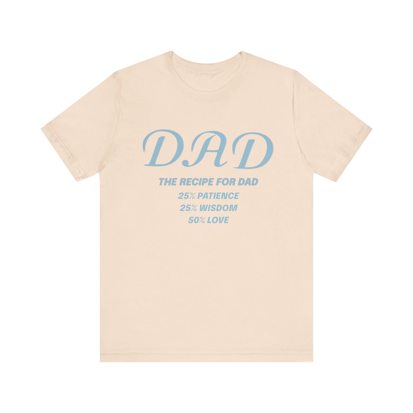 Soft cream t-shirt with blue text on a white background