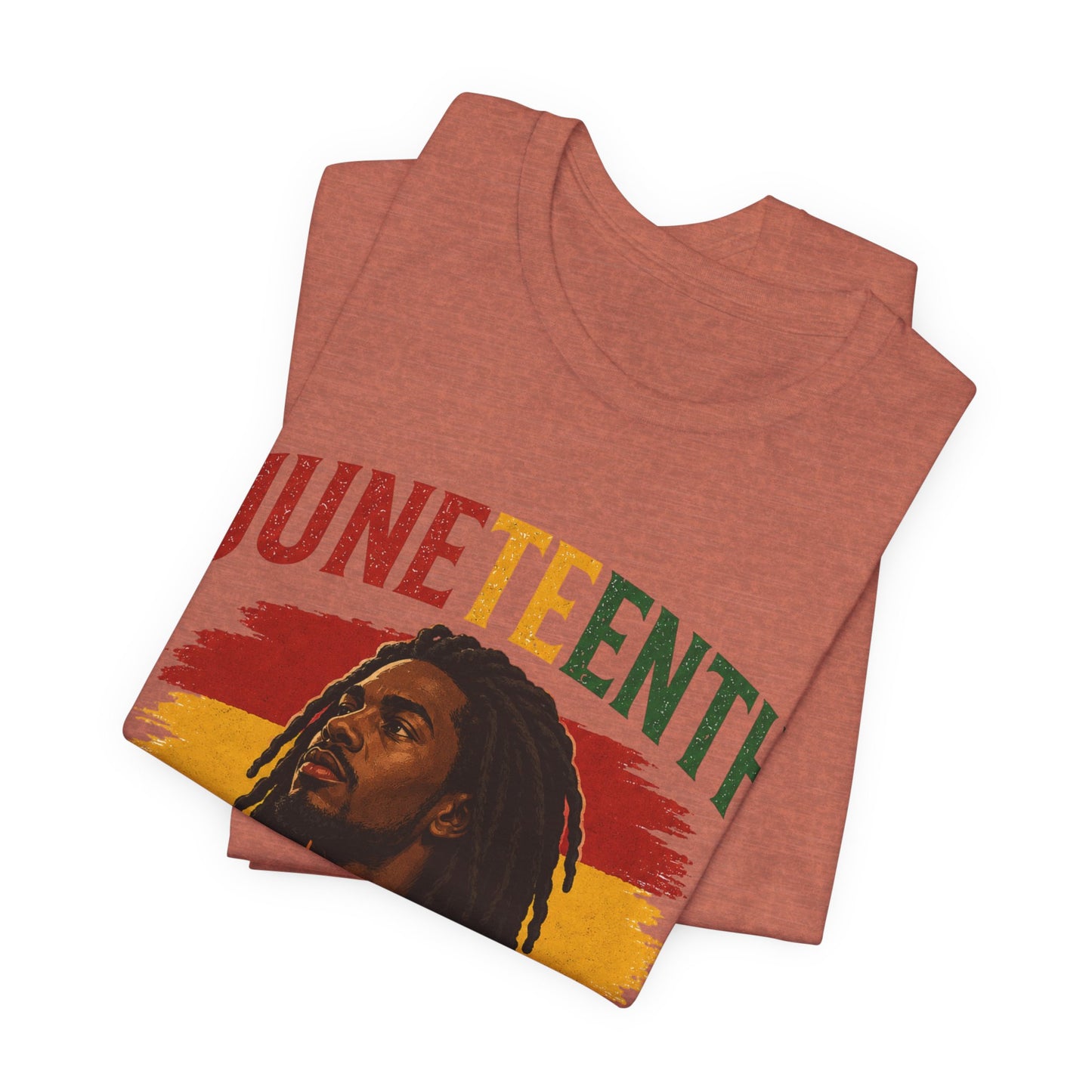 Folded t-shirt with 'Juneteenth' design on a white background