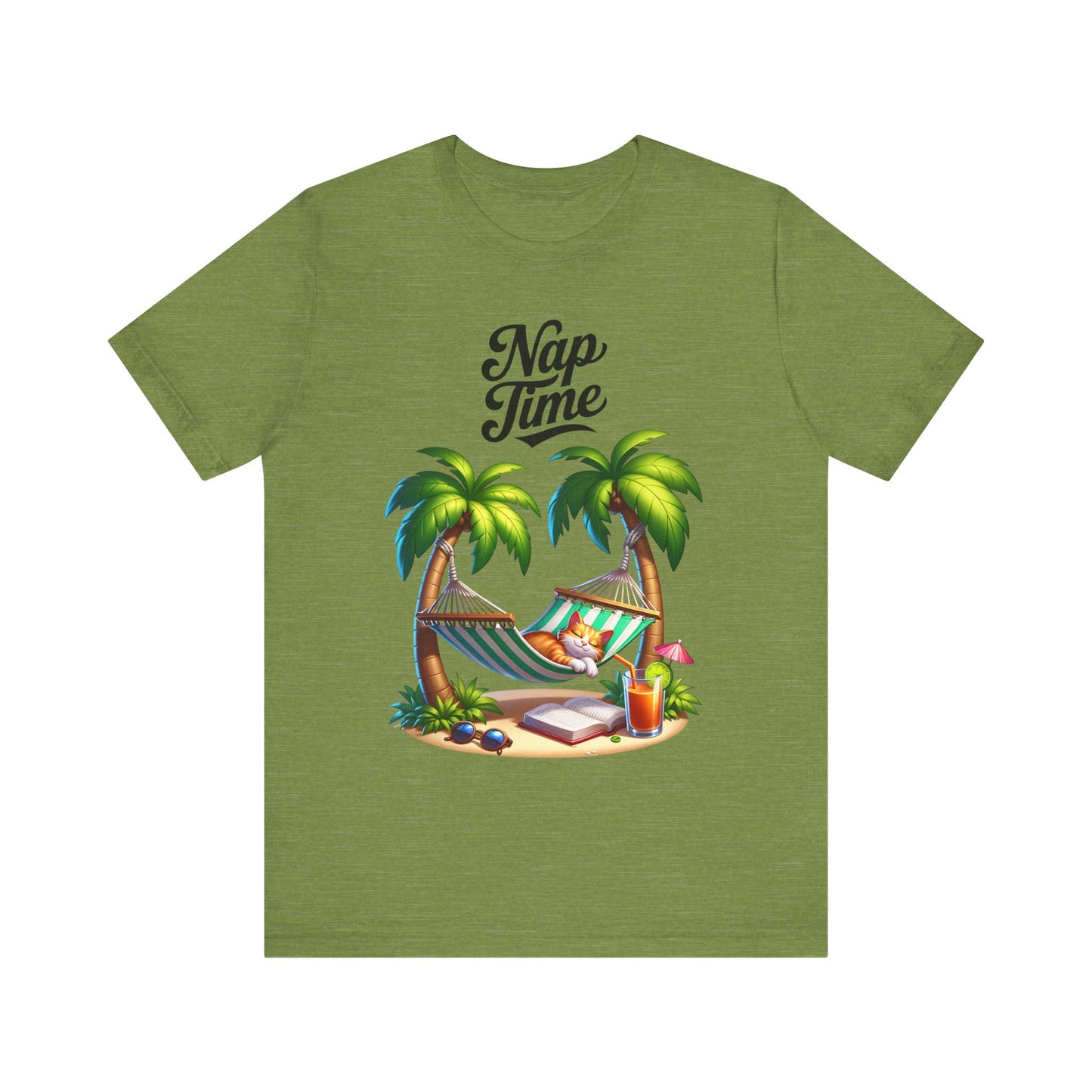 Tropical summer graphic shirt in heather green with beach design