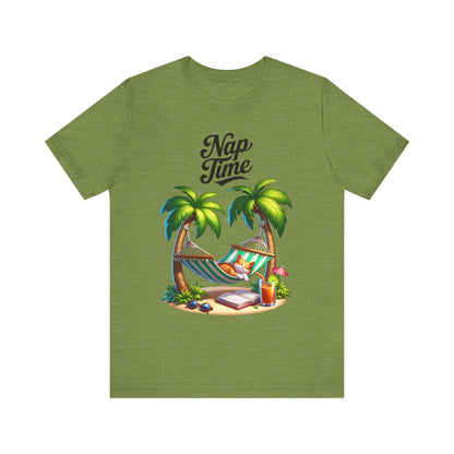 Tropical summer graphic shirt in heather green with beach design