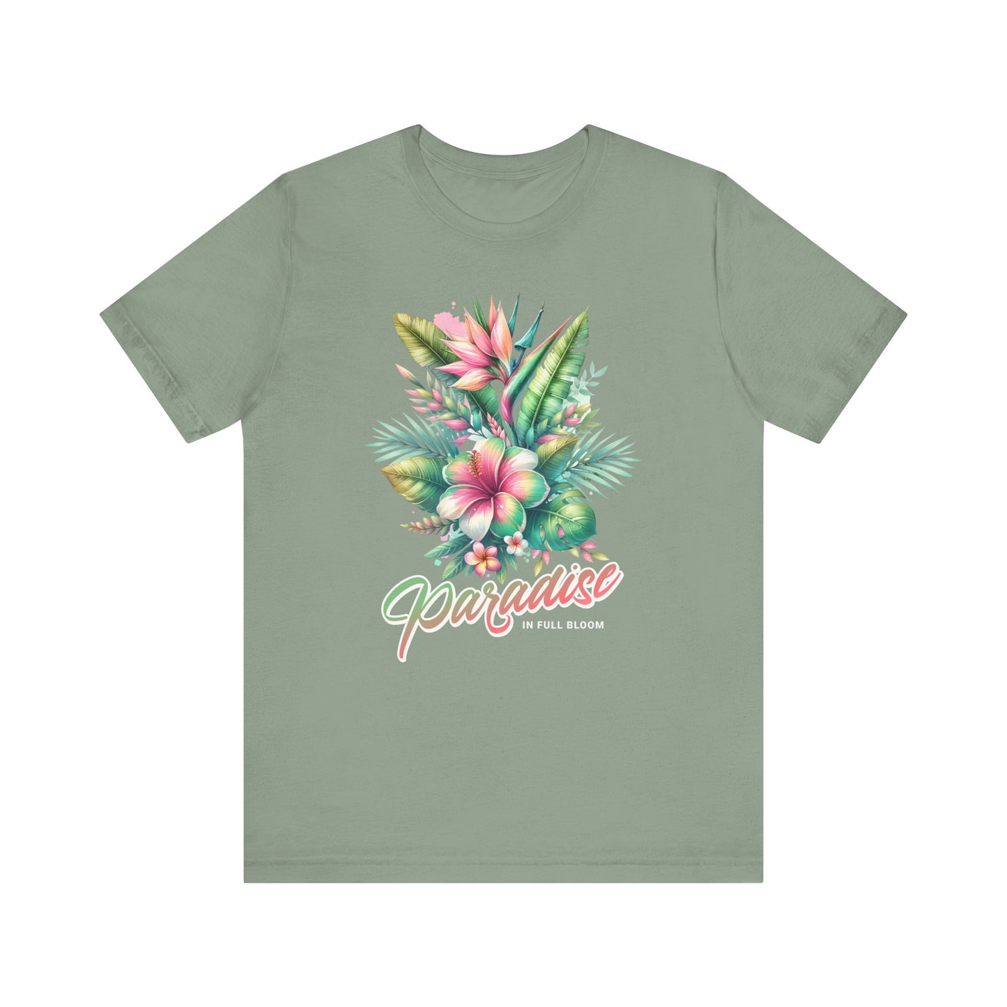 Tropical summer graphic shirt in sage with beach design