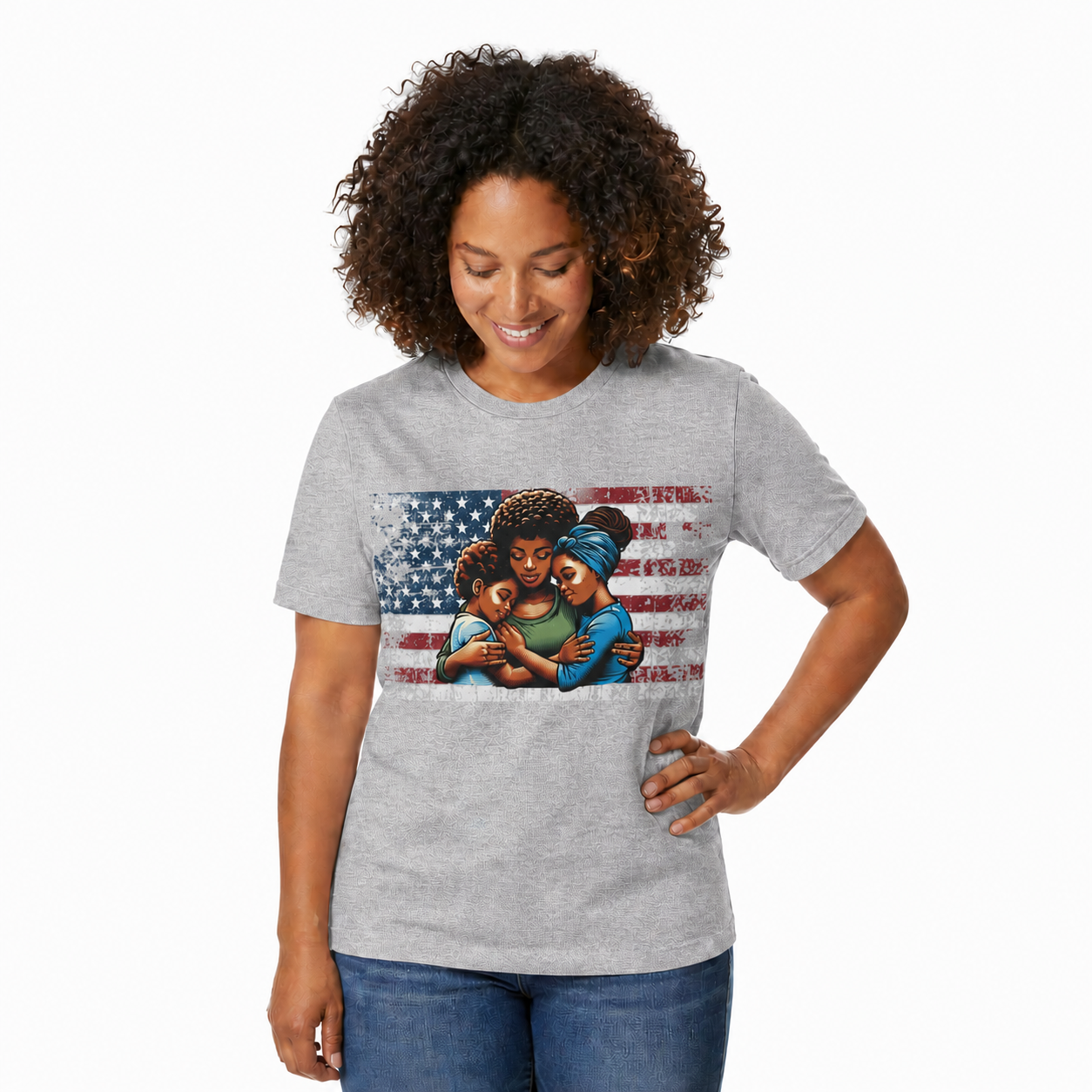 Unity patriotic graphic shirt with family design on athletic heather t-shirt