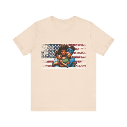 Unity patriotic graphic shirt with family design on athletic cream t-shirt