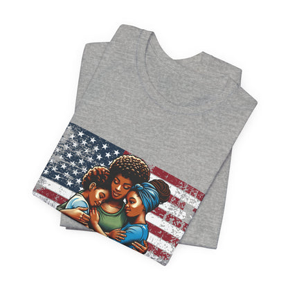 Unity patriotic graphic shirt with family design folded on athletic heather t-shirt
